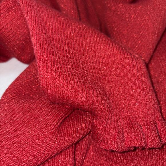 Y2K Vintage Liz Claiborne Red Shimmer Ruffle Trim Holiday Sweater L - Picture 12 of 13